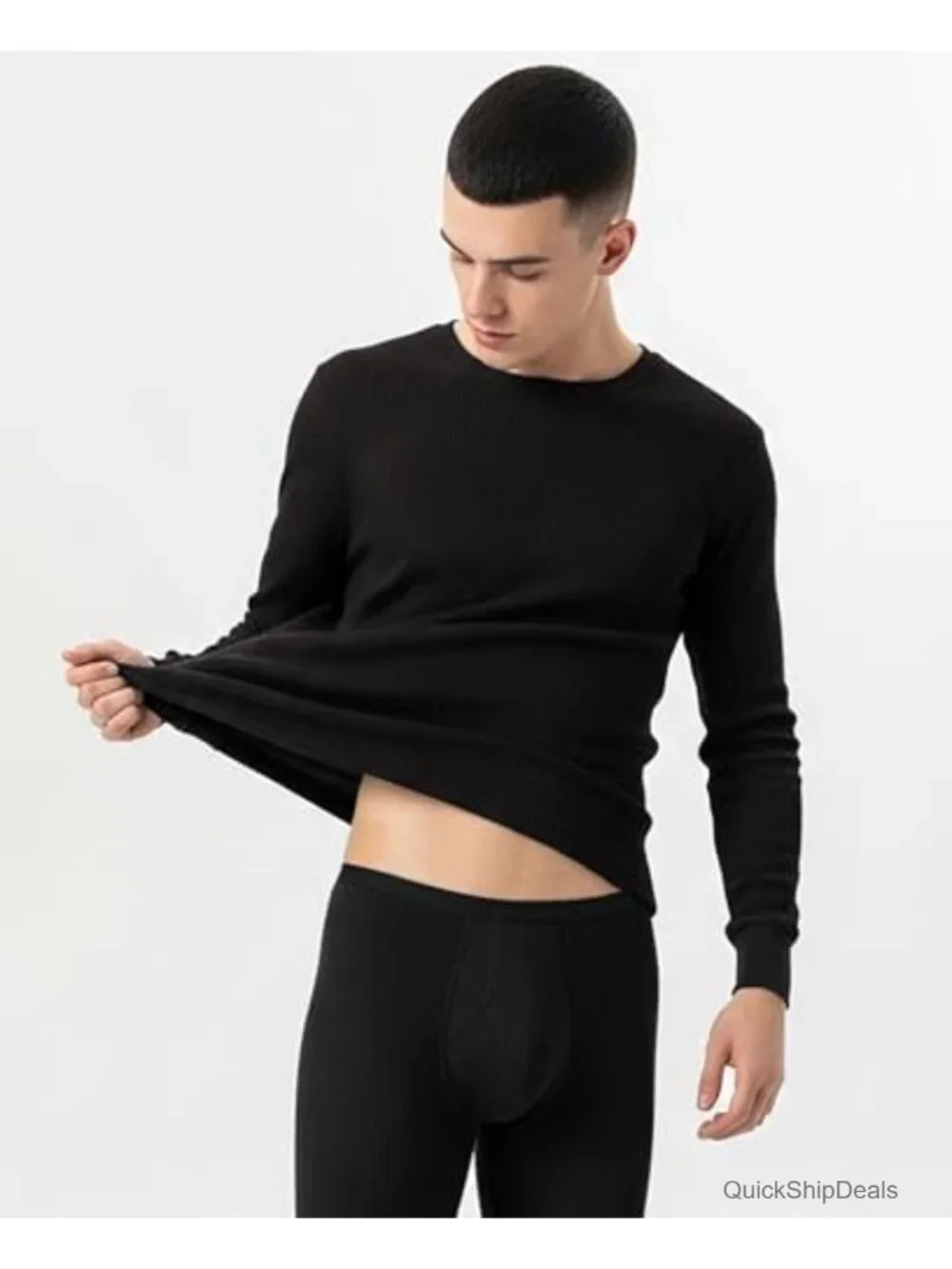 Men's Waffle Thermal Underwear Long Sleeve Shirt Crew Neck Baselayer Top 2 Pack